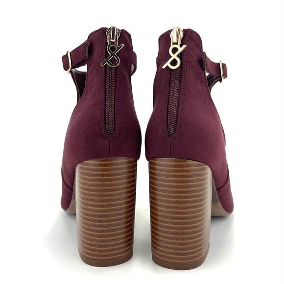 Parker & Sky Mila Open Toe Bootie/Ankle Boot Sz 9 Burgundy Faux Suede Adjustable - Picture 5 of 16